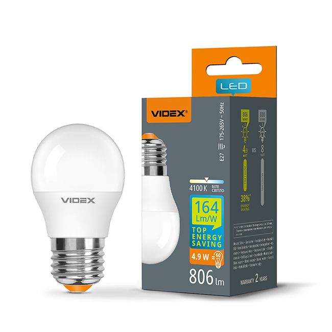 Лампа LED VIDEX G45h 4.9W E27 4100K VL-G45h-49274(VL-G45h-49274)