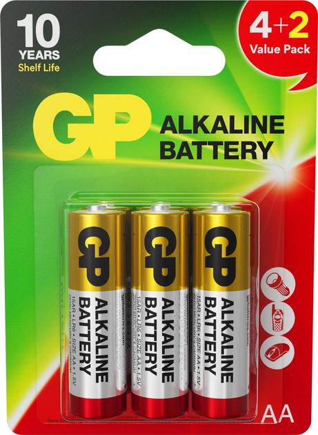 Батарейка GP Alkaline 15АR4/2-2UA6 щелочь LR6, AA (6шт/блс)(15АR4/2-2UA6)