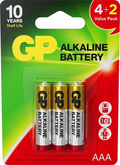 Батарейка GP Alkaline 24АR4/2-2UA6 щелочь LR03, АAA (6шт/блс)(24АR4/2-2UA6)
