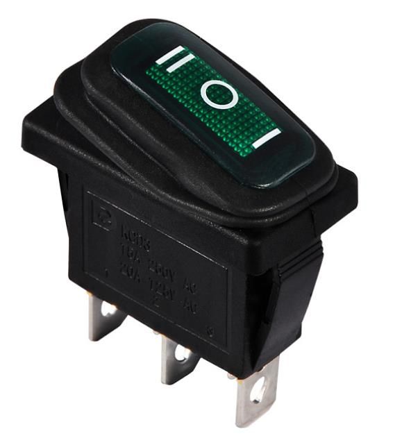 Перемикач 1 кл. KCD3-103W GR/B 220V (перкідний вологозахисний зелений) АСКО(A0140040043)