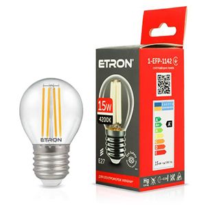 Лампа ETRON Filament Power 15W 4200K G45 E27 1-EFP-1142 прозоре скло(1-EFP-1142)