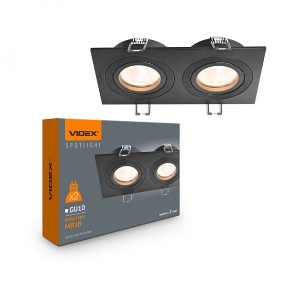 Светильник VIDEX под лампу 2*GU10 VL-SPF23S-B - встр. квадрат черный(VL-SPF23S-B)