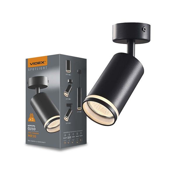 Світильник VIDEX під лампу GU10 VL-SPF05B накладний поворотний чорний(VL-SPF05B)