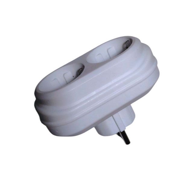 Разветвитель ERKA 2003-2 16A 2 гнезда с зк белый(260108-2)