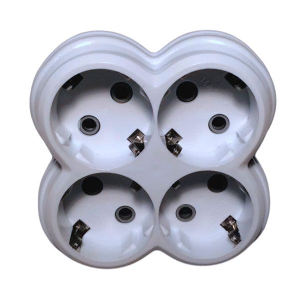 Разветвитель ERKA 2003-4 16A 4 гнезда с зк белый(260108-4)