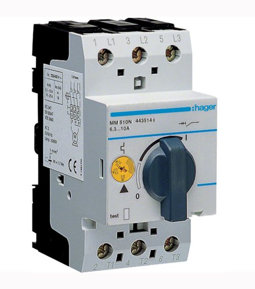 Вимикач автоматичний для захисту двигуна MM510N Iуст.=6.3-10А, 2,5М Hager(MM510N)