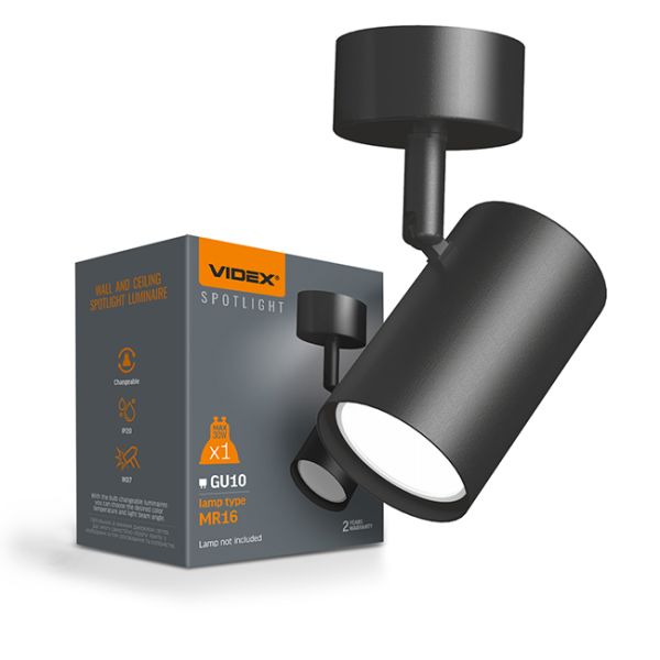 Світильник VIDEX під лампу GU10 VL-SPF05B-BFB накладний поворотний чорний(VL-SPF05B-BFB)