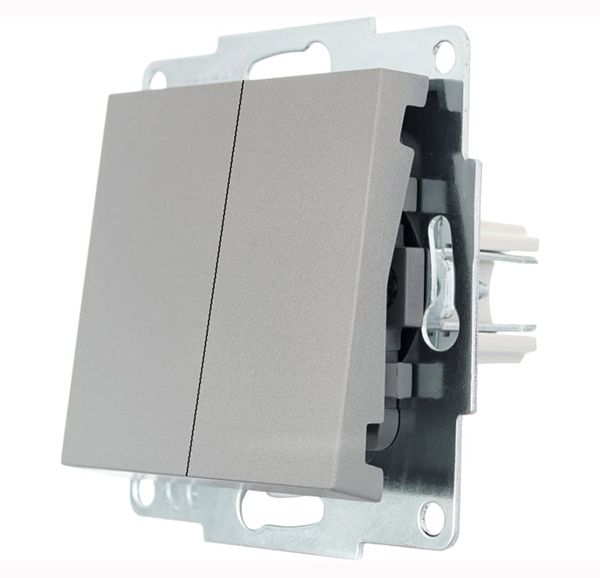 Вимикач 2-кл Lezard VESNA сірий (Платина)(742-3588-101)