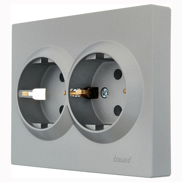 Розетка 2-на з з/к Lezard VESNA сіра (Платина)(742-3500-127B)