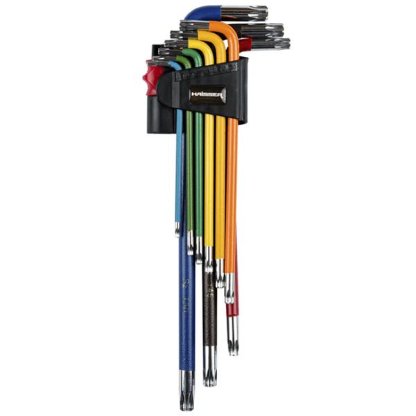 Набір Г-подібних ключів TORX екстра-довгих  9 шт., Т10-50, HAISSER 48117(48117)