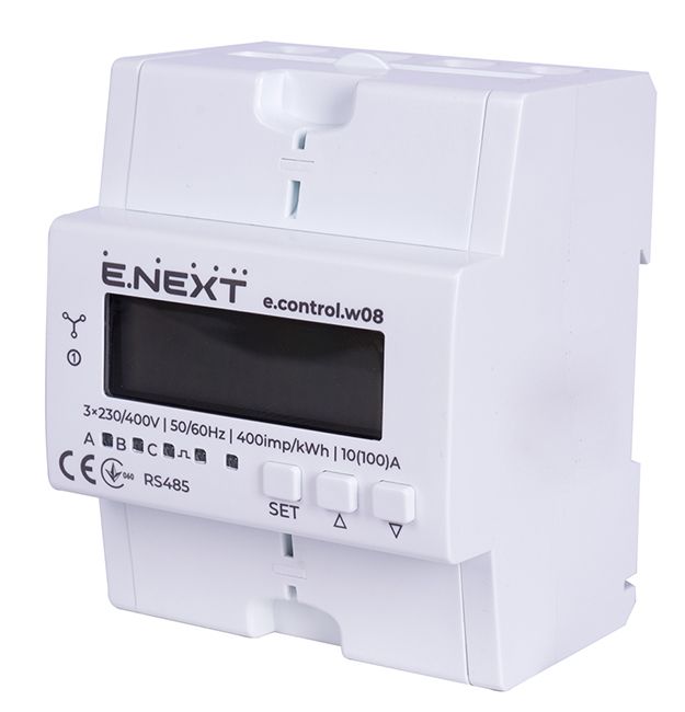 Счетчик эл. энергии e.control.w08 10(100)А електронний клас 1.0 (некомерц.) RS485 E.NEXT(i0310038)