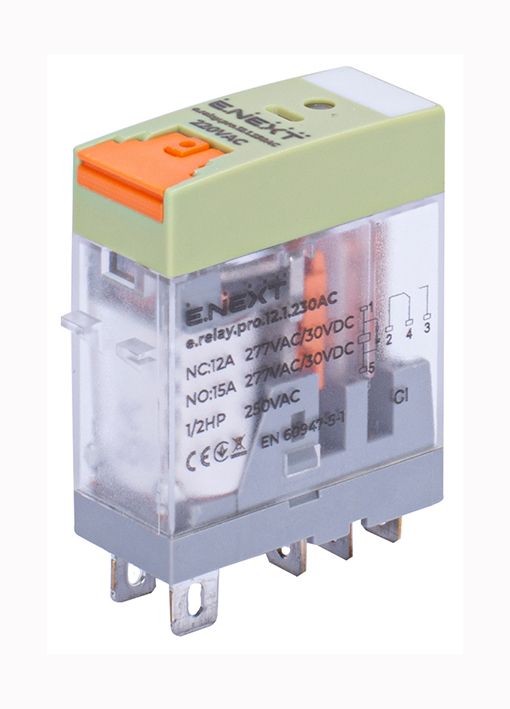 Реле промежуточное e.relay.pro.12.1.230AC, 12А, 1группа контактов, катушка 230В АС E.NEXT(p091001)