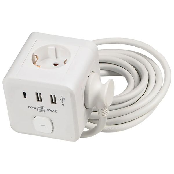 Удлинитель Аско "куб" 3гн. 3м с з/к, 2 гн. USB + 1 гн. Type C, белый серии Ornat Аско(ECO019001015)
