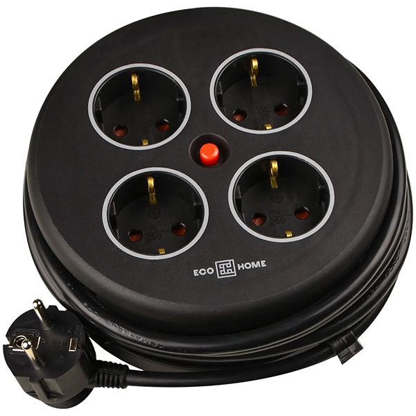 Удлинитель Аско круглый 4гн. 5м с з/к черный серии Grot Аско(ECO019001018)