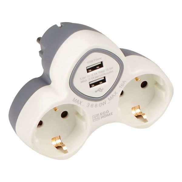 Двойник тип C с з/к, 2гн. USB, белий серии Ornat Аско(ECO019001019)