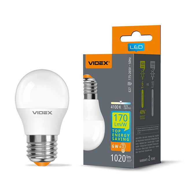 Лампа LED VIDEX G45h 6W E27 4100K VL-G45h-06274(VL-G45h-06274)