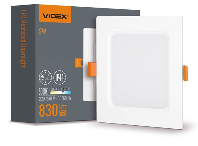 Светильник встр. квадрат 9W 5000K ІР44 VL-DLBS-095 LED VIDEX(VL-DLBS-095)