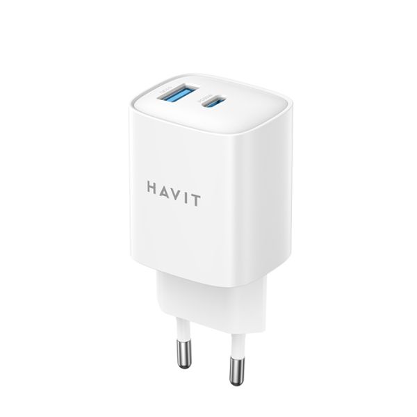 Зарядний пристрій HAVIT HV-UC30 PRO GaN 30W USB-A+USB-C White(28682)