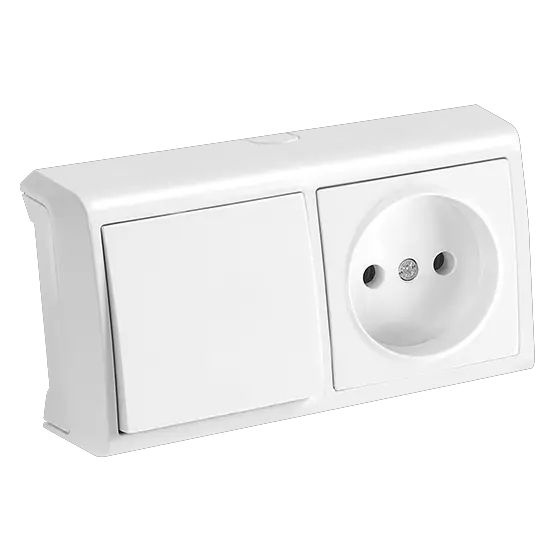 Выключатель 1-кл.+ розетка гор.блок наружный 90681186 VERA белый(90681186)