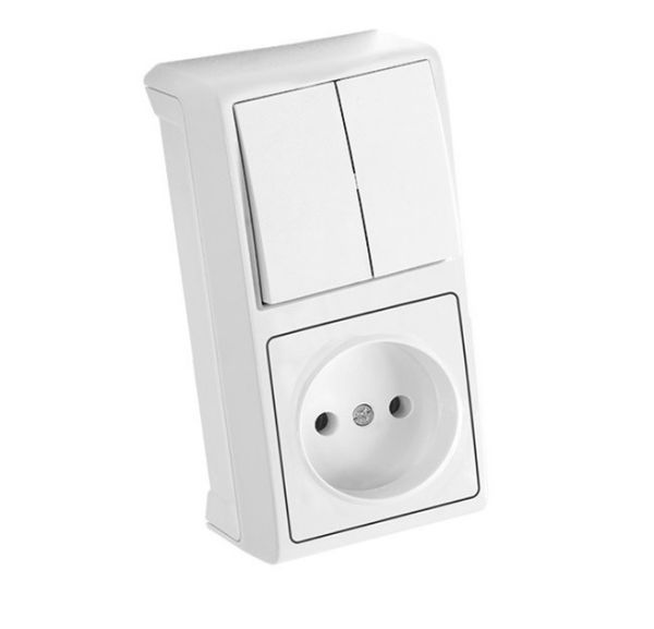 Выключатель 2-кл.+ розетка вертик.блок наружный 90681089 VERA белый(90681089)