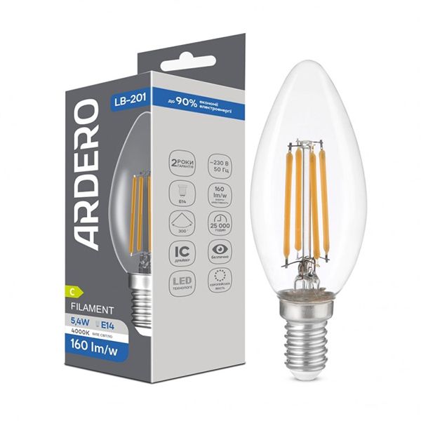 Лампа Ardero 5,4W 4000K Е14 С35 LB-201 філамент(8775)