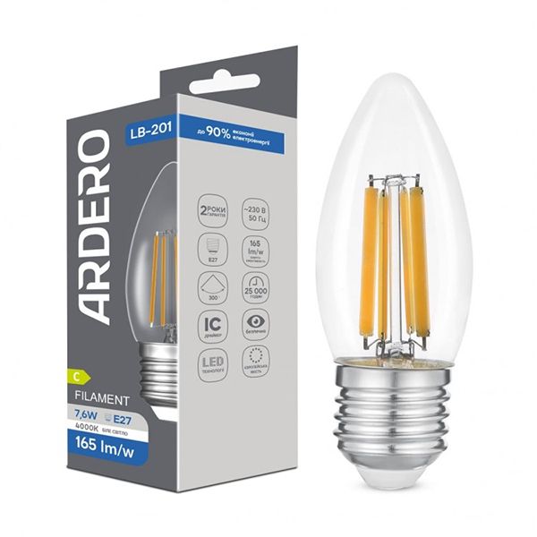 Лампа Ardero 7,6W 4000K Е27 С35 LB-201 філамент(8774)