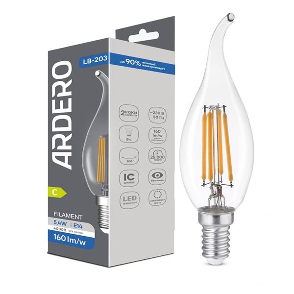 Лампа Ardero 5,4W 4000K Е14 CF37 LB-203 філамент(8783)