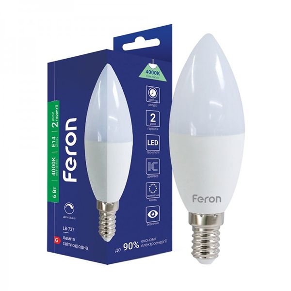 Лампа Feron 6W 4000K Е14 С37 LB-737 діммована(8825)