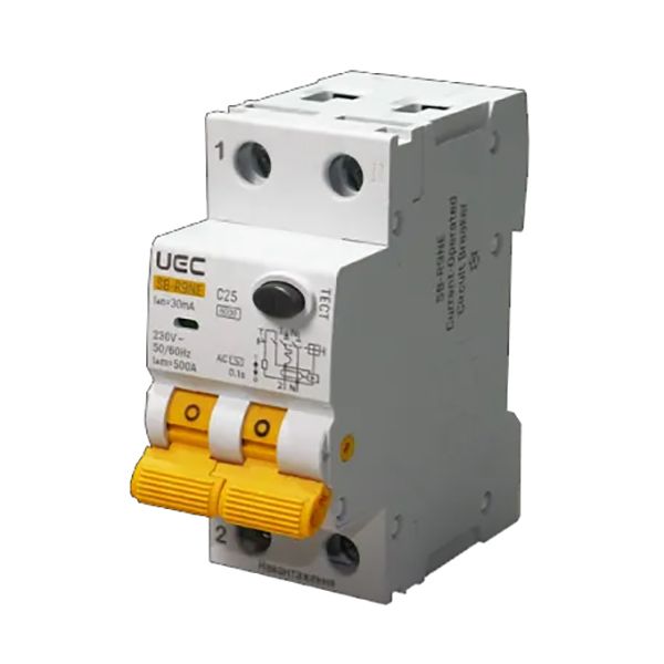 Автомат диференційного захисту SB-R9NE 2P C 25A 30mA тип AC 6kA UEC(RCBO60-2-025-C-030-AC)
