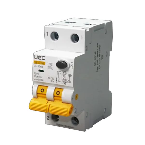 Автомат диференційного захисту SB-R9NE 2P C 32A 30mA тип AC 6kA UEC(RCBO60-2-032-C-030-AC)