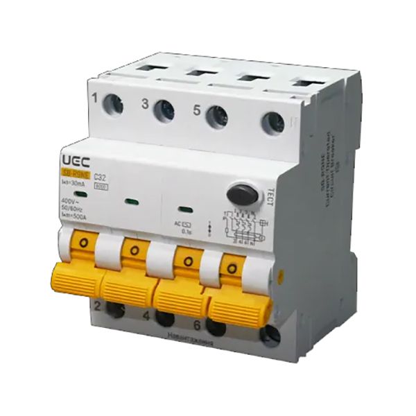 Автомат диференційного захисту SB-R9NE 4P C 32A 30mA тип AC 6kA UEC(RCBO60-4-032-C-030-AC)