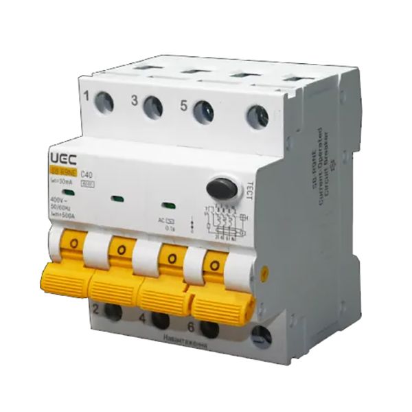 Автомат диференційного захисту SB-R9NE 4P C 40A 30mA тип AC 6kA UEC(RCBO60-4-040-C-030-AC)