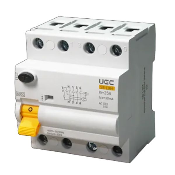 Пристрій захисного відключення SB-L9M 4P 25A 30mA Тип AC 6kA UEC(RCCB61-4-025-030-AC)