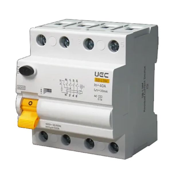 Пристрій захисного відключення SB-L9M 4P 40A 30mA Тип AC 6kA UEC(RCCB61-4-040-030-AC)