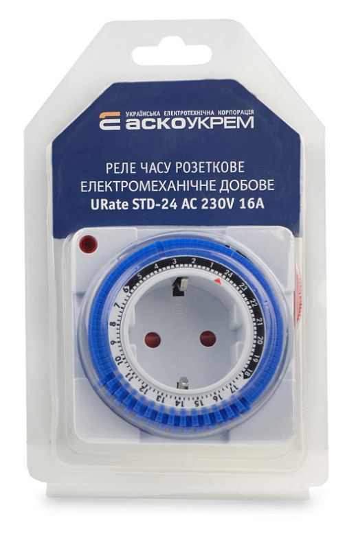Реле часу розеткове електромеханічне добове URate STD-24 AC 230V 16A Аско(A0010230008)