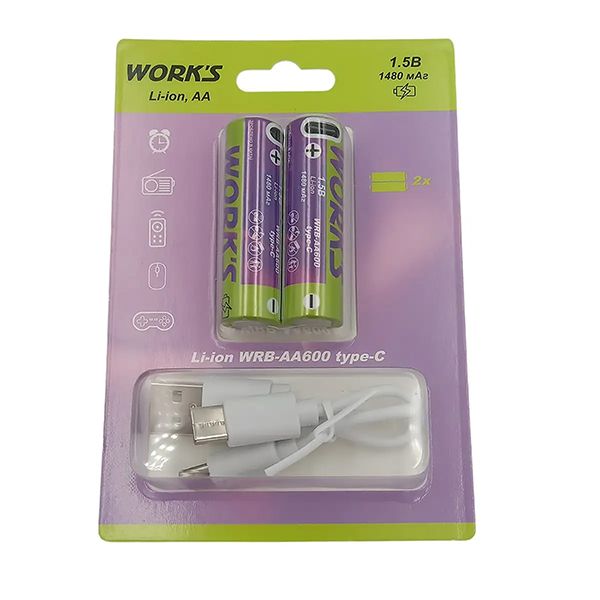 Акумулятор Li-ion WRB-AA600 AA type-c Works (2шт. в блістері)(146820)
