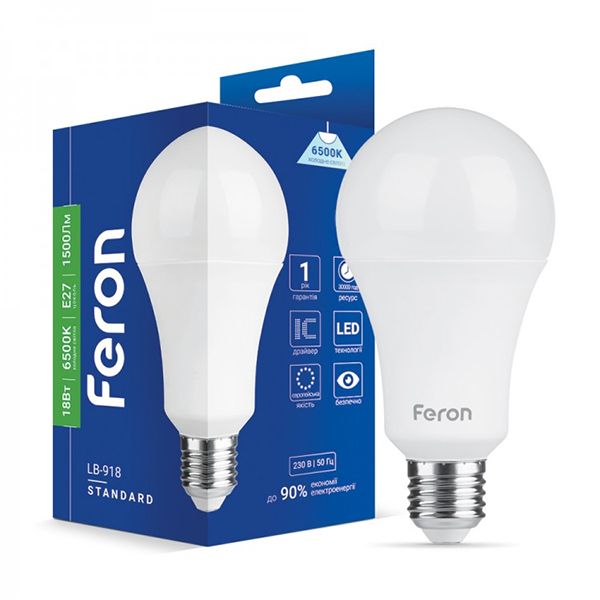 Лампа Feron 18W 6500K E27 A65 LB-918(7536)