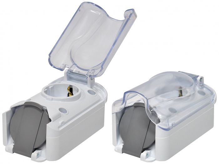 Розетка 2-на з кришк. PRE-2PC для вилки PKB-90 (2x2Р+РЕ, Schuko, IP44, 16A, 250V, полікарбонат) ЕТІ(4481021)