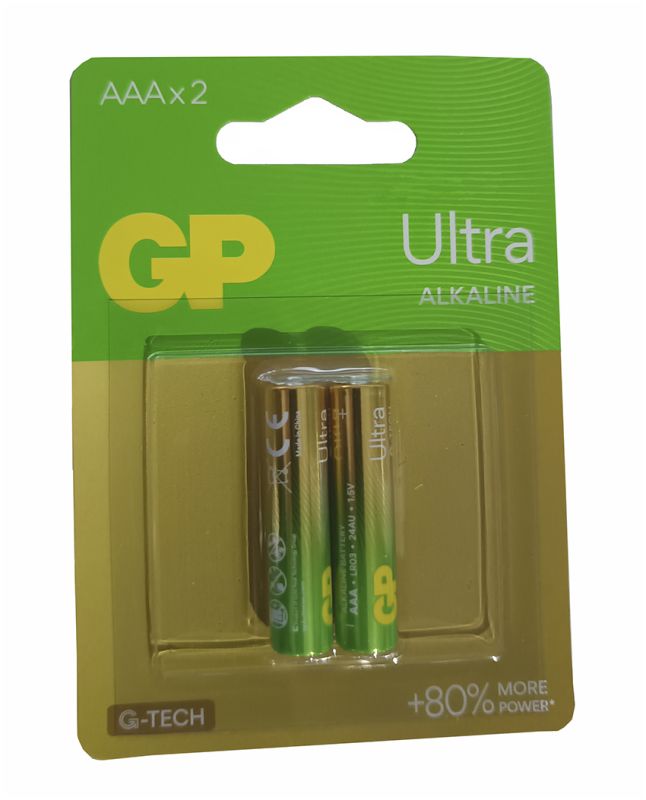 Батарейка GP Ultra Alkaline 24АUETA21-2BC2 LR3, АAA, 1.5V щелочная ( 2шт/блс)(24АUETA21-2BC2)