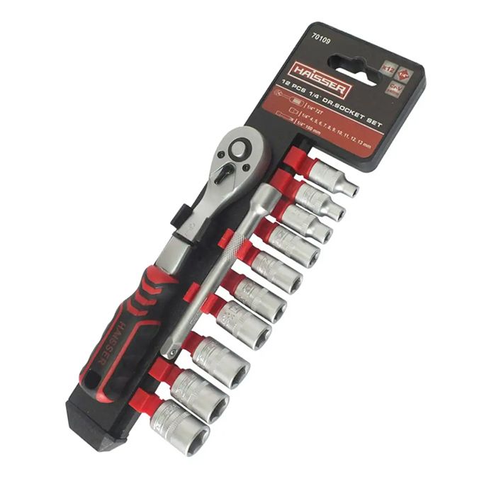 Набір насадок торцевих (4-13мм) з тріскачкою 72зуби 1/4 + подовжувач HAISSER 70109(70109)