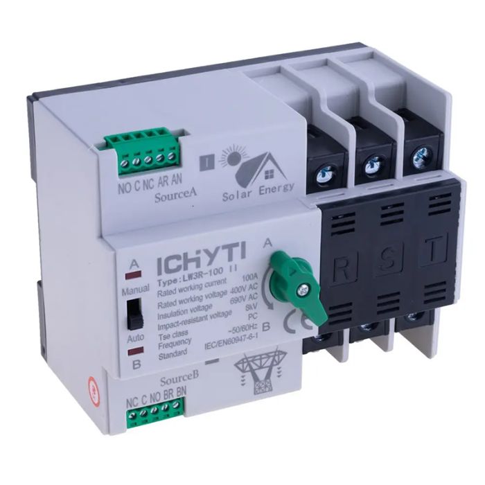 Блок АВР LW3R-100II 3p 100А на DIN рейку клеми справа(206928)