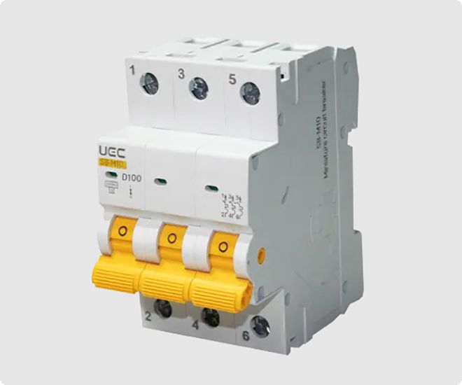 Вимикач автоматичний модульний SB-M10 3P 100A  характеристика D  10кA UEC(MCB150-3-100-D)