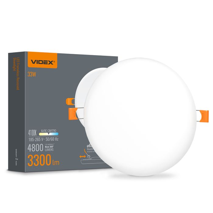 Світильник вбуд. круглий безрамковий 33W 4100K ІР20/54 VL-DLFR-334 LED VIDEX(VL-DLFR-334)