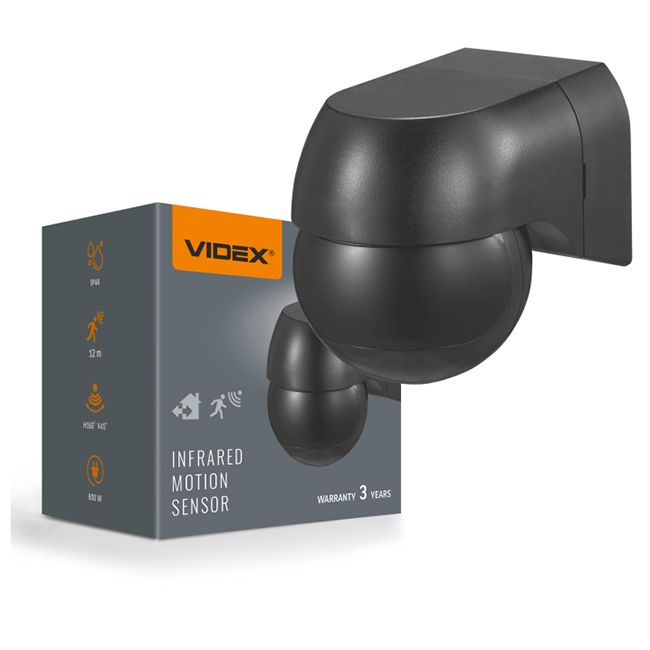 Датчик руху VIDEX VL-SPW11B 220V 800W чорний IP44 інфрачервоний(VL-SPW11B)