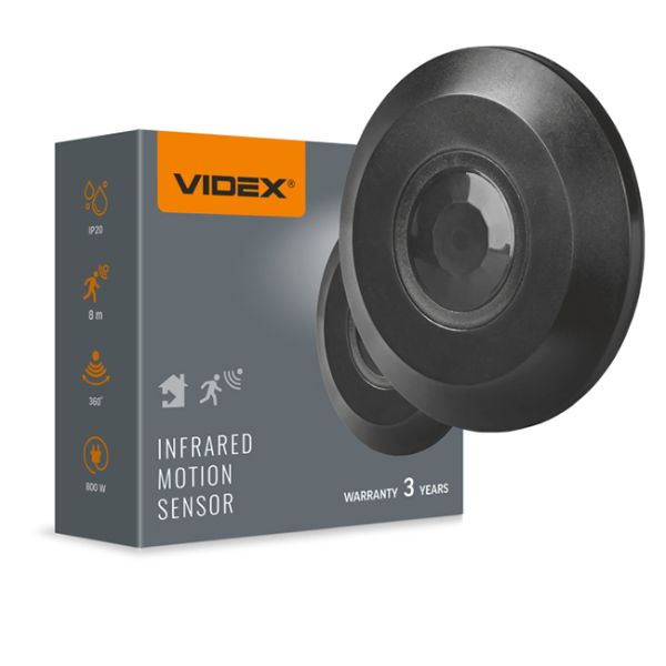 Датчик руху VIDEX VL-SPC05B 220V 800W чорний ІР20 інфрачервоний(VL-SPC05B)