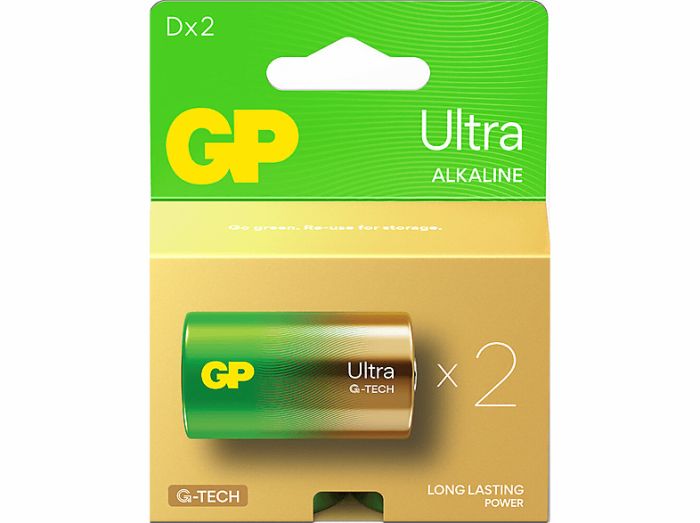 Батарейка GP Ultra Alkaline 13AU21-SB2, LR20, D, 1.5V щелочная (2 шт/блс)(13AU21-SB2)