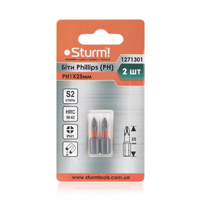 Біти S2 РН1*25мм, 2шт. 1271301 STURM(1271301)