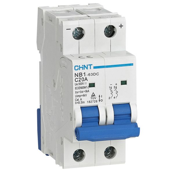 Вимикач автоматичний NB1-63DC 2P C25 DC500V, 25A, 6kA, DIN, 86*36*49.5mm CHINT(40778)