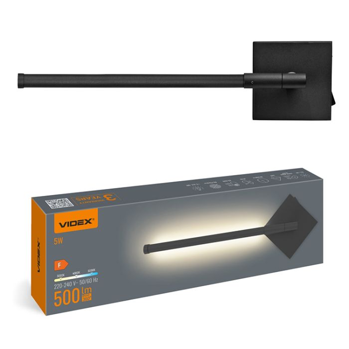 Світильник настінний 5W 3000-4000-6000K Black VL-WL041-05CB VIDEX(VL-WL041-05CB)