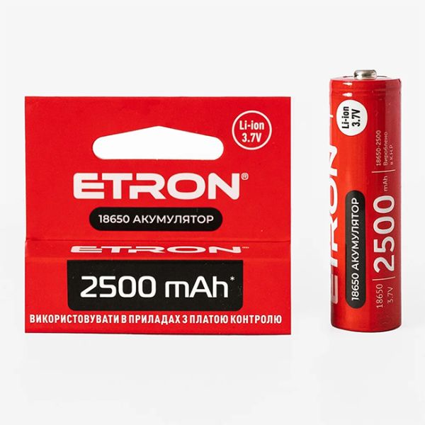 Акамулятор 3,7В, 2500 mA/h, тип 18650, 18650-2500, 1шт/блістер, ТМ ETRON(18650-2500)